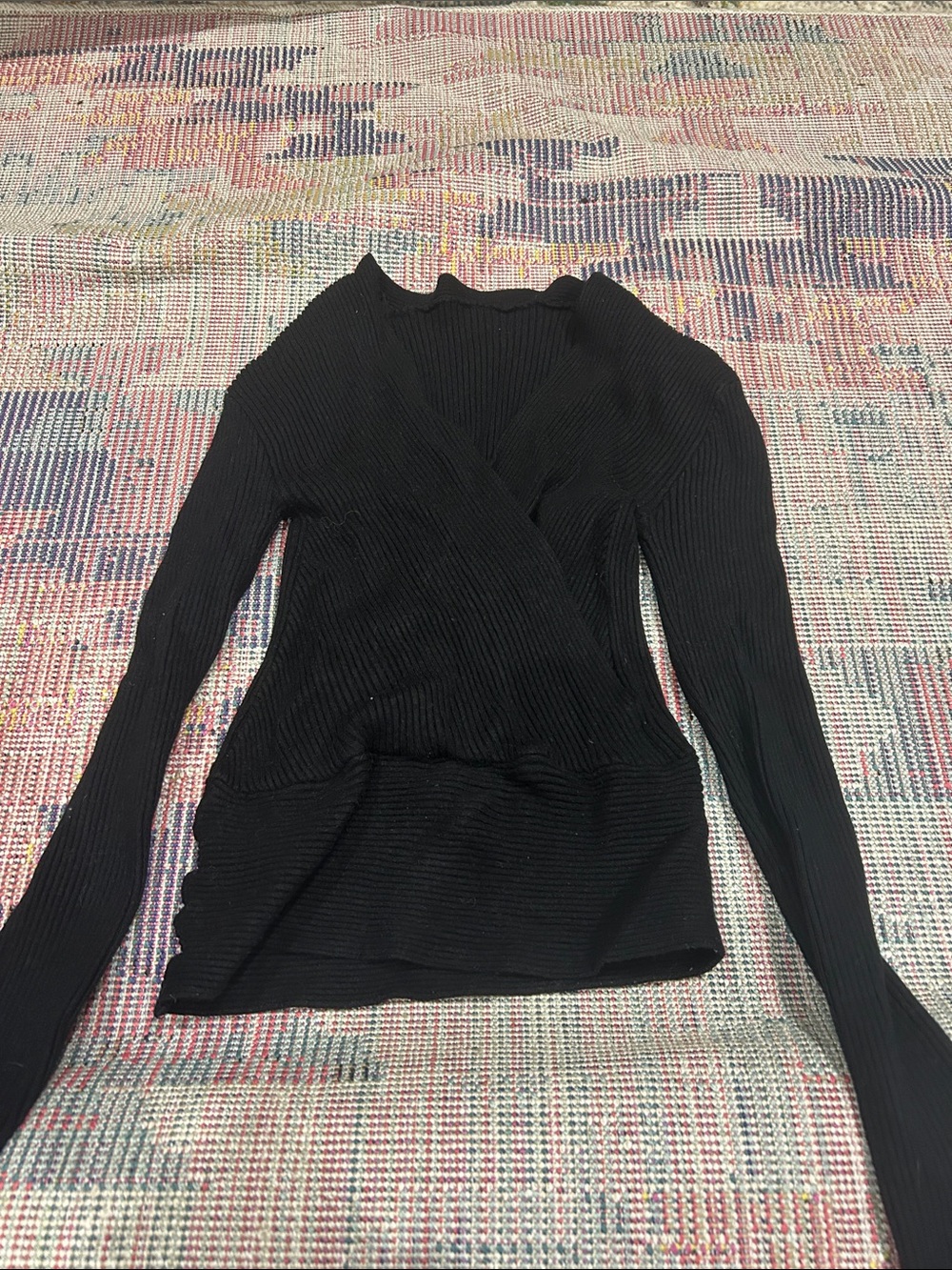 Chicwish Black Ribbed Wrap-Style Long Sleeve Top